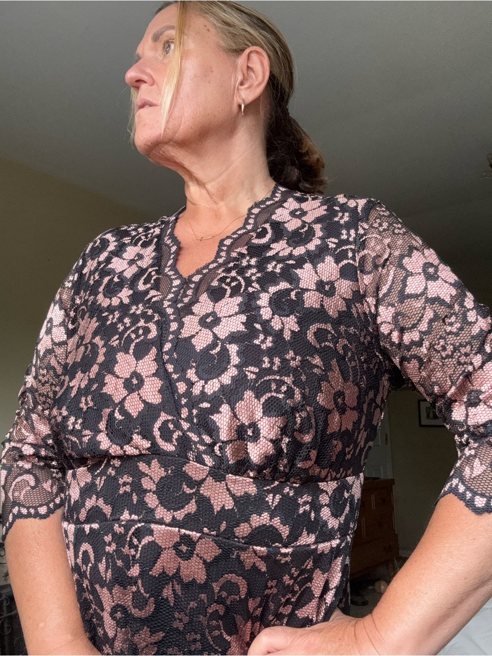 Kiyonna Black Dress with Blush Lace Accents - Picture 2 of 8